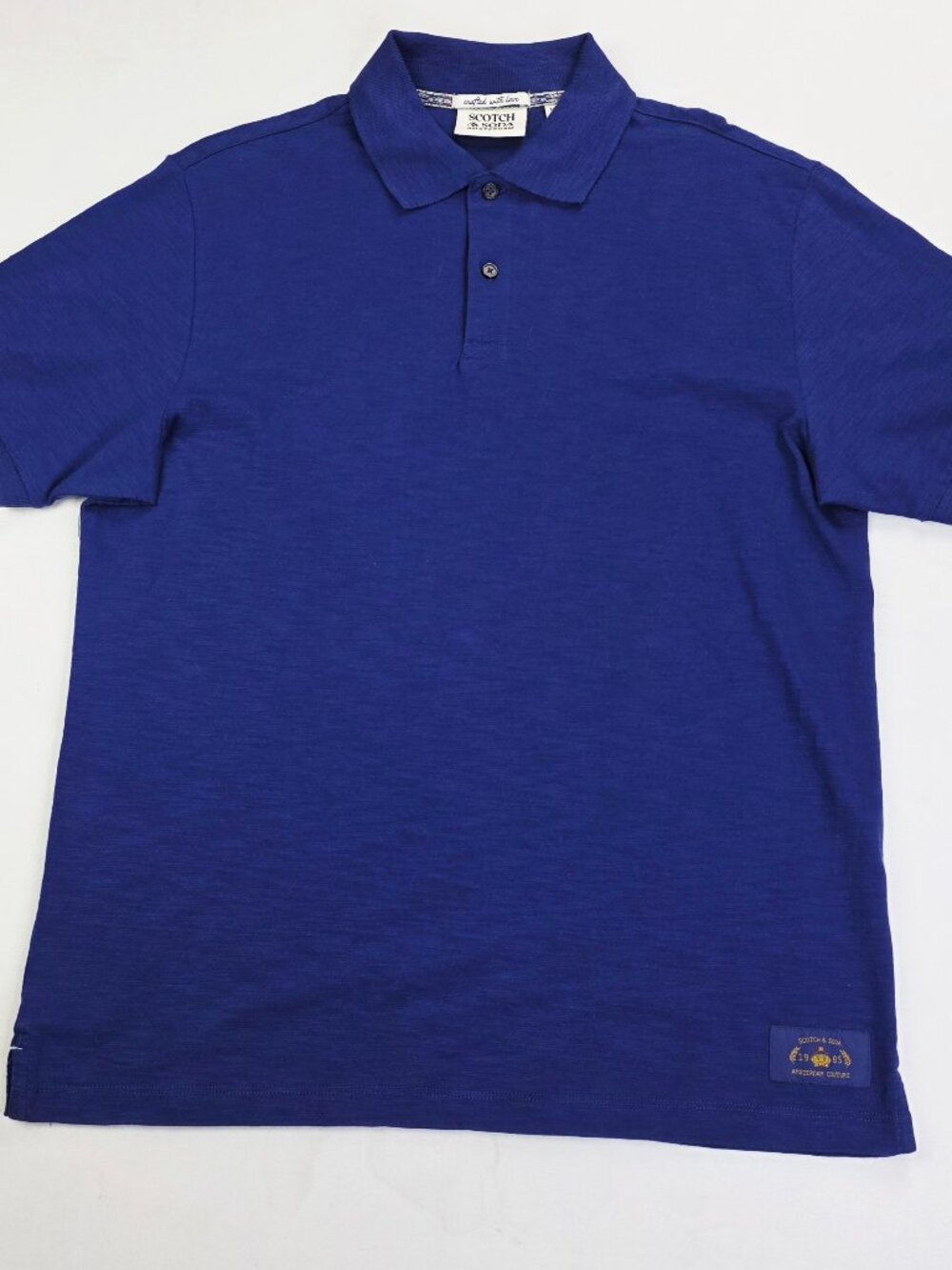 Scotch Soda Amsterdam Size Medium Hem Logo Mens Blue Short Sleeve Cotton Polo